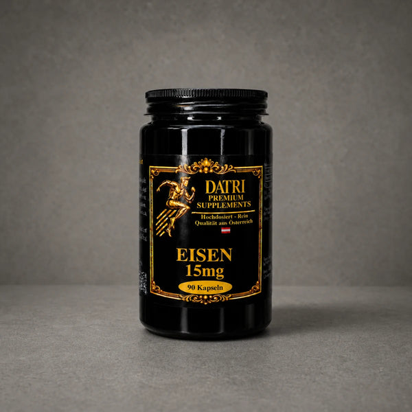 DATRI Eisen 15 mg mit Vitamin C im Miron-Violettglas – Vorderseite