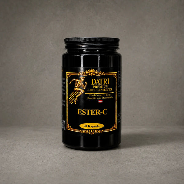 DATRI Ester-C Vitamin-C-Kapseln im Miron-Violettglas – Vorderseite