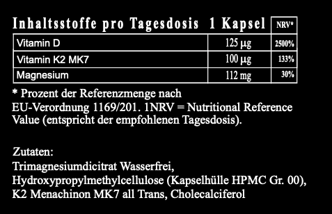 DATRI Vitamin D3 Plus Inhaltsstoffe und Dosierung – Etikett Rückseite