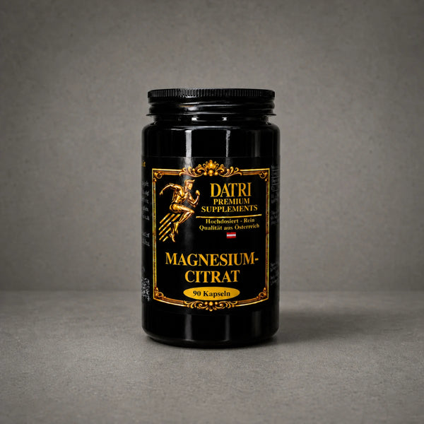 DATRI Magnesiumcitrat Kapseln im Miron-Violettglas – Vorderseite