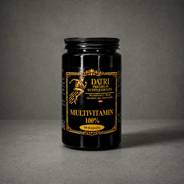 DATRI Multivitamin 100 Prozent im Miron-Violettglas – Vorderseite