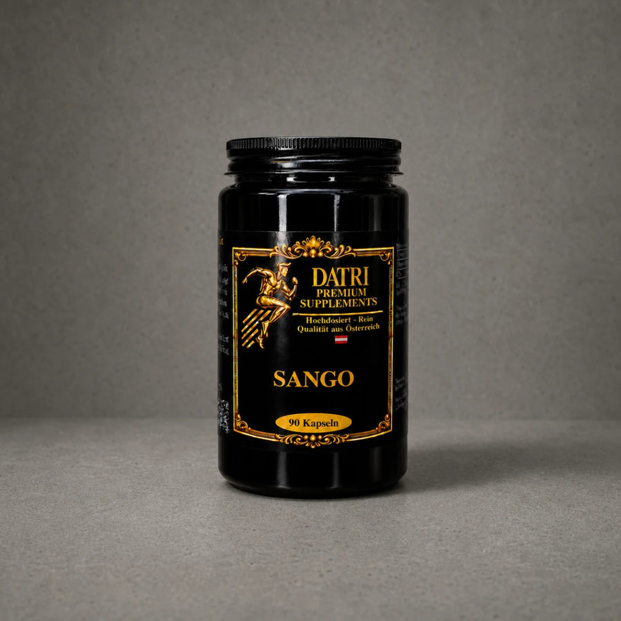 DATRI Sango Calcium-Magnesium-Kapseln im Miron-Violettglas – Vorderseite
